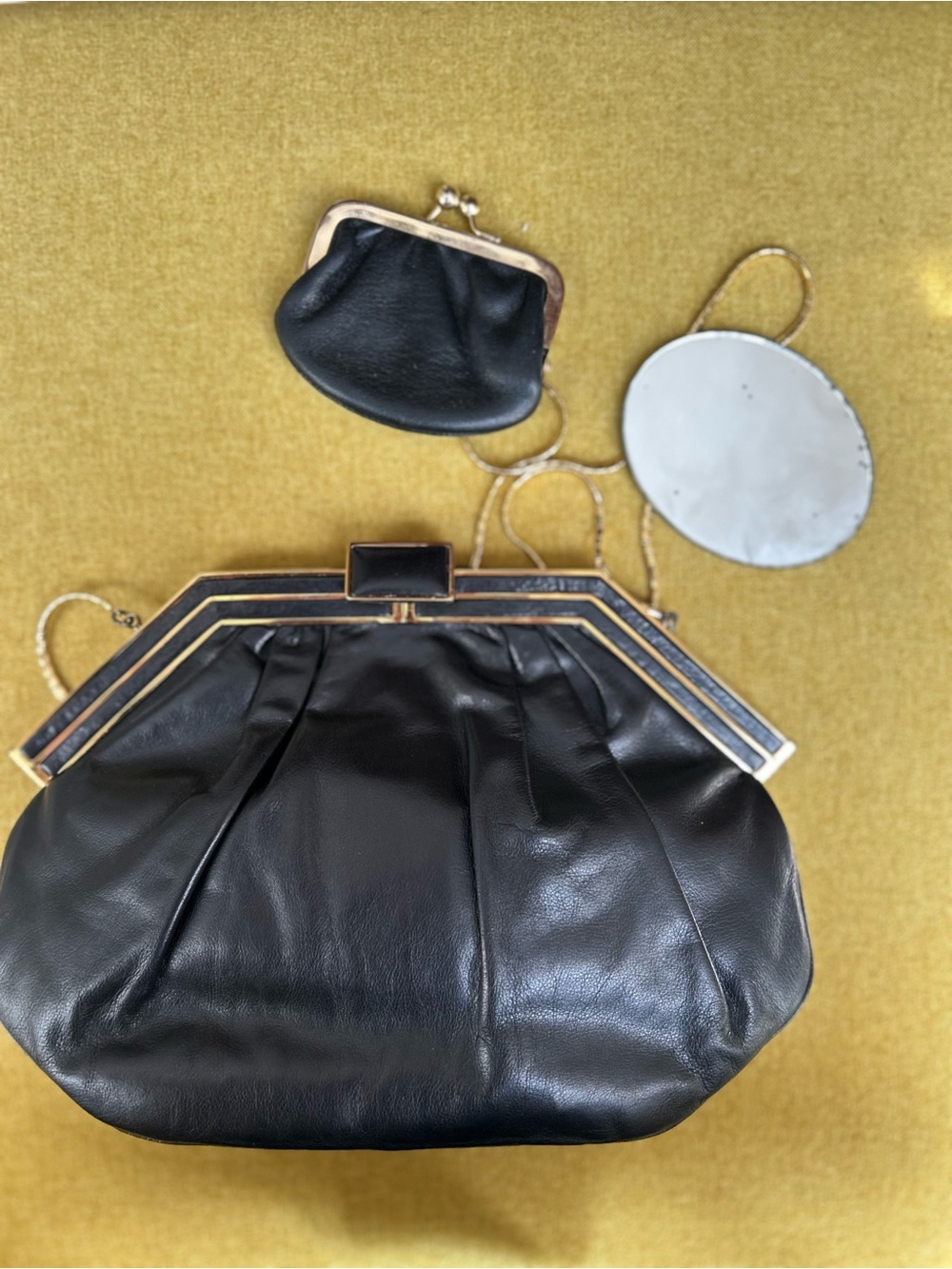 Vintage Judith Leiber Black Shoulder Bag
Gold Trim Designer Classic never worn